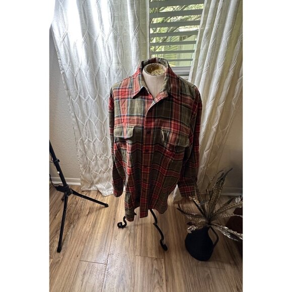 Austin Reed Mens L Cotton Flannel Plaid Shirt Suede Elbow Patches pockets chore - Picture 12 of 14